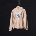 FA'23 Graphic Hoodie in beige, displayed on hanger with white eagle illustration on back