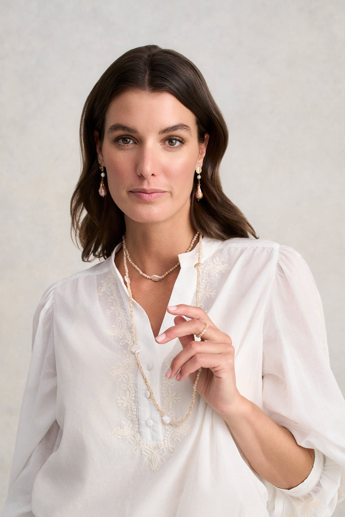 Faceted Bead Long Necklace - Natural
