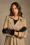 Faux Fur Trim Leather Gloves - Black