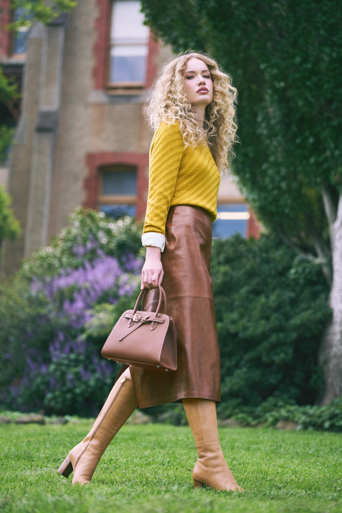 Faux Leather Pencil Skirt – Chestnut