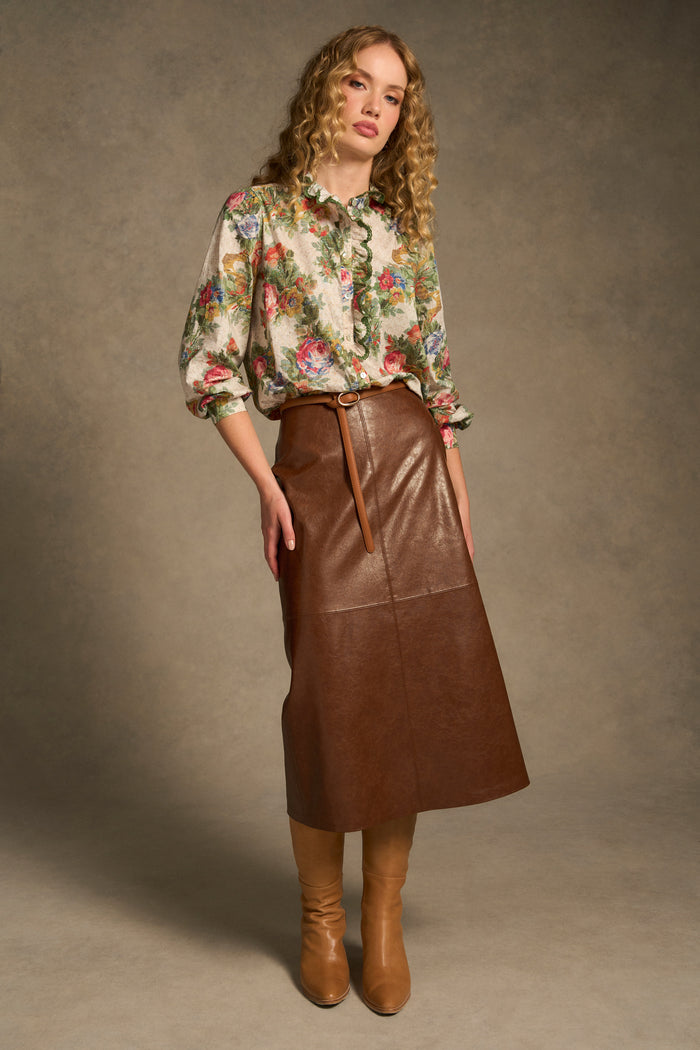 Faux Leather Pencil Skirt – Chestnut