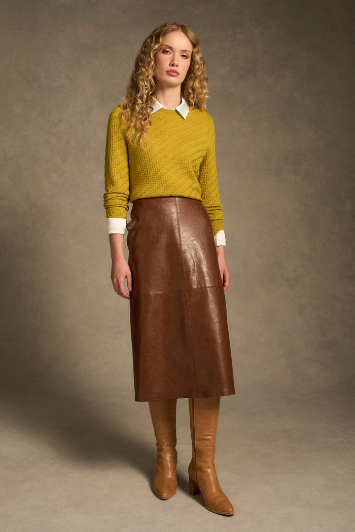 Faux Leather Pencil Skirt – Chestnut