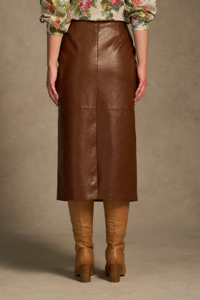 Faux Leather Pencil Skirt – Chestnut