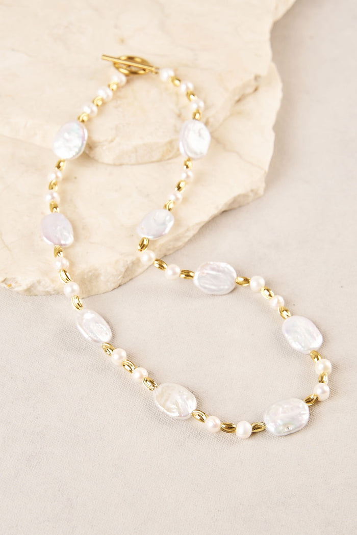 Flat Pearl Necklace - Gold