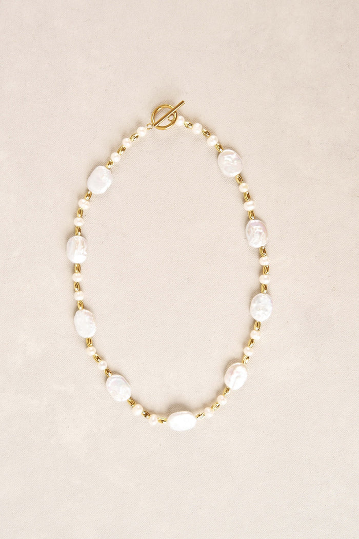 Flat Pearl Necklace - Gold