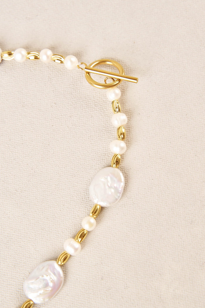 Flat Pearl Necklace - Gold