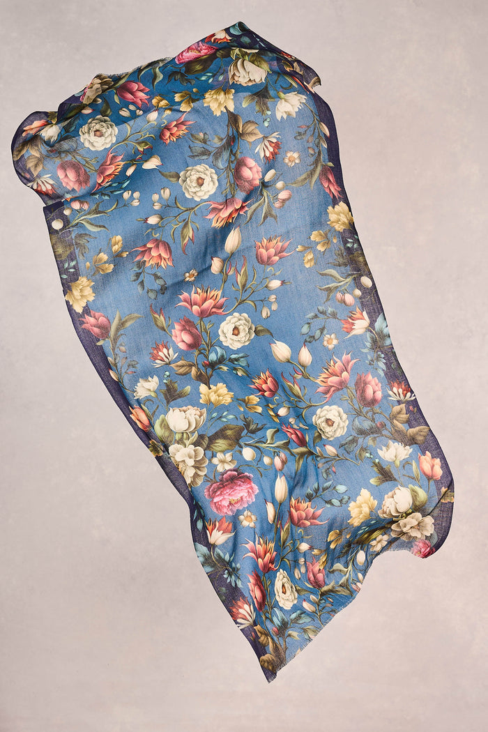 Floral Printed Wool Scarf - Multicolour
