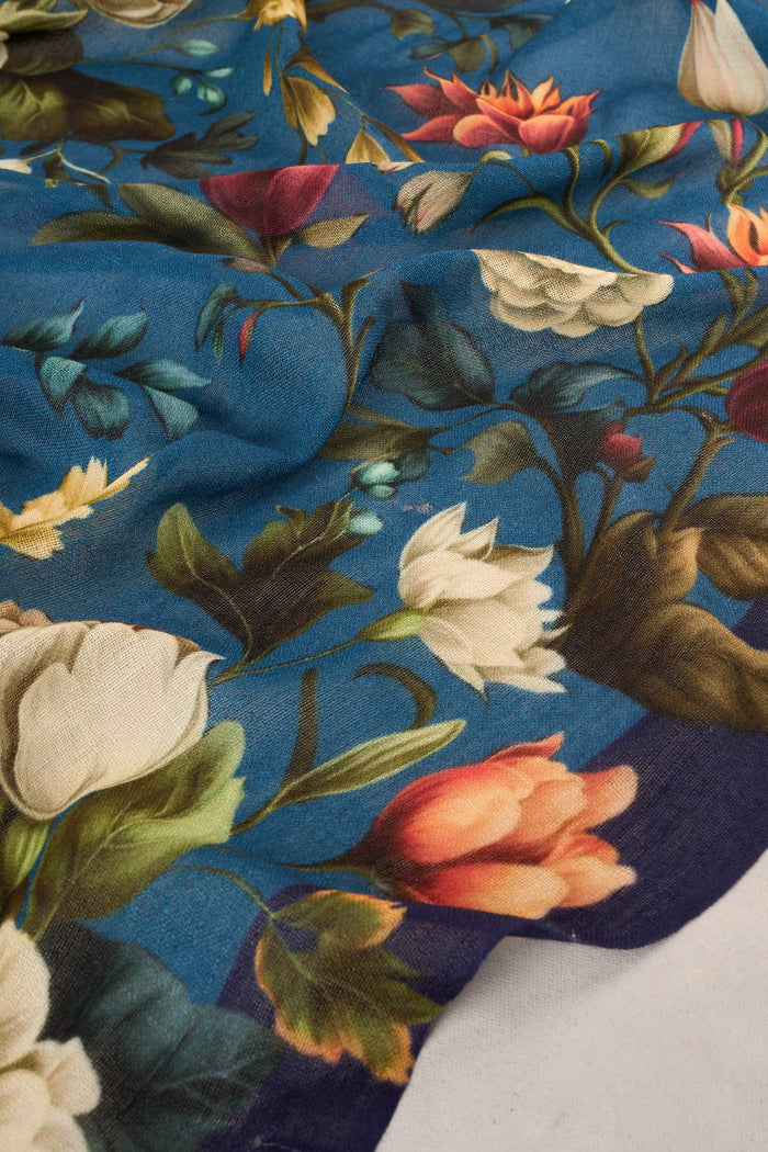 Floral Printed Wool Scarf - Multicolour