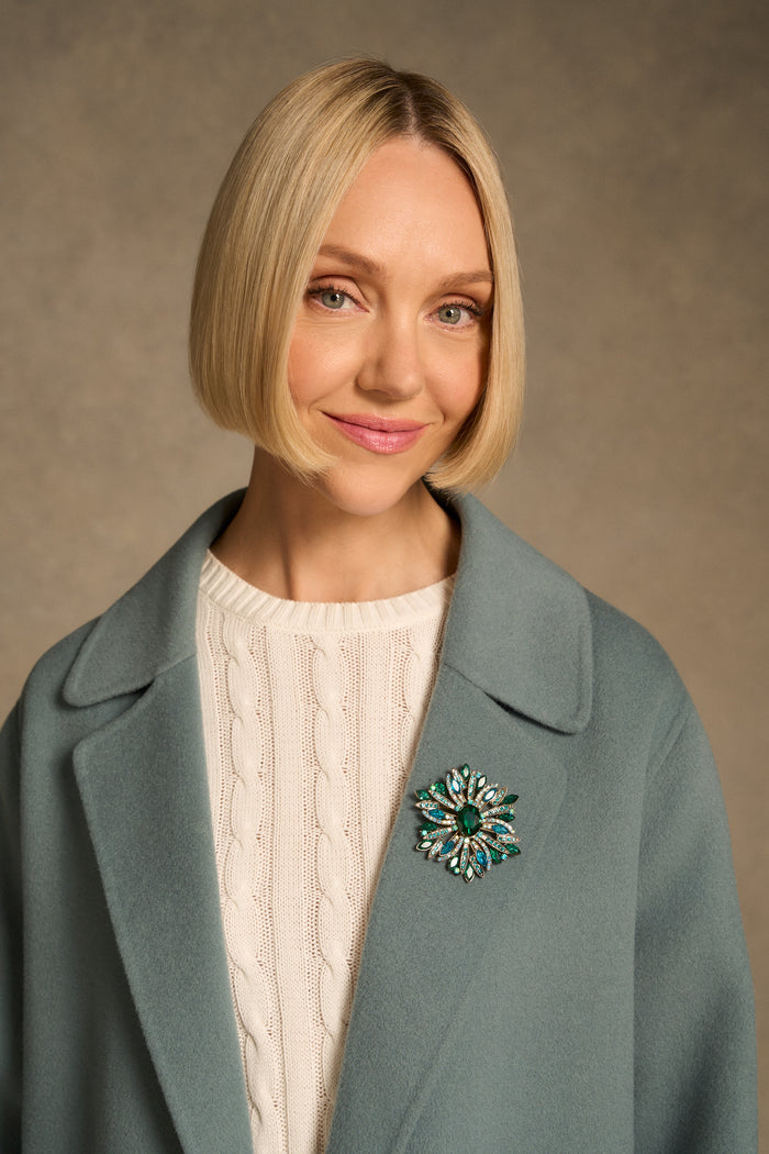 Flower Dia Cluster Brooch - Green