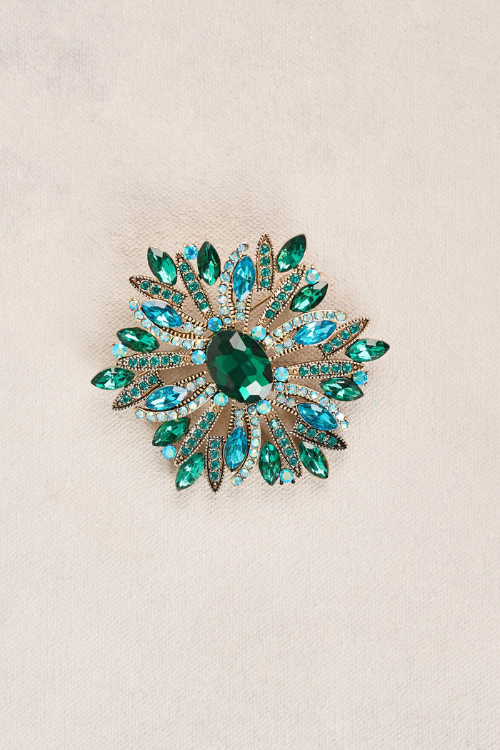 Flower Dia Cluster Brooch - Green