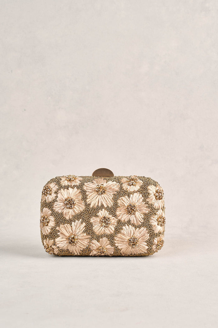 Flower Embellished Clutch - Gold