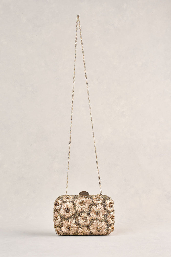 Flower Embellished Clutch - Gold