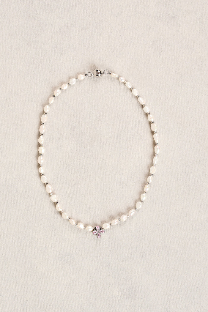 Freshwater Pearl Clover Necklace - Silver
