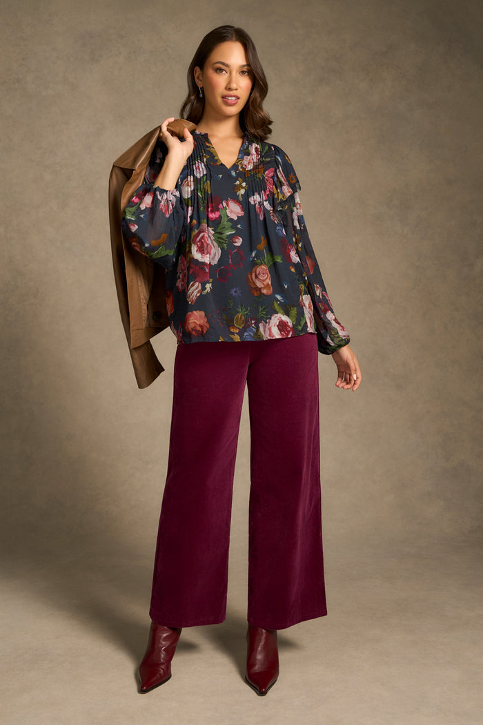 Frill Detail Printed Blouse - Ink Botanic Print
