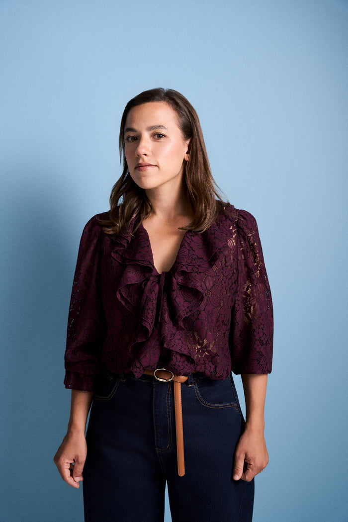 Frill Lace Blouse - Cherry