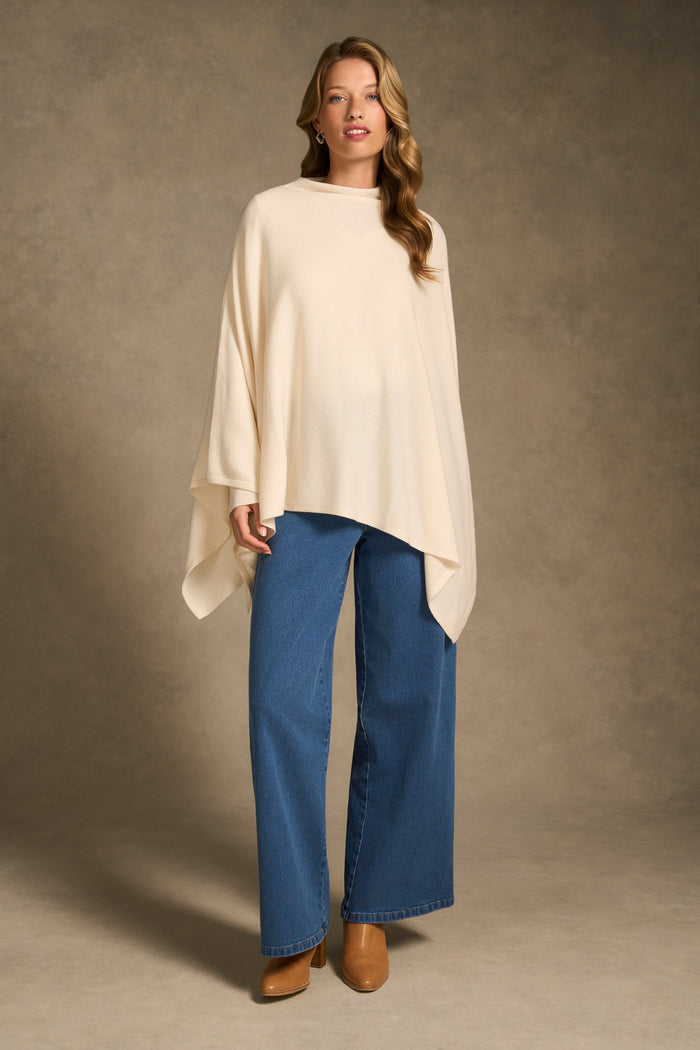 Funnel Neck Poncho - Cream