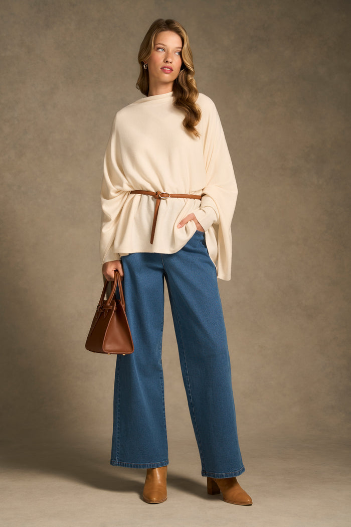 Funnel Neck Poncho - Cream