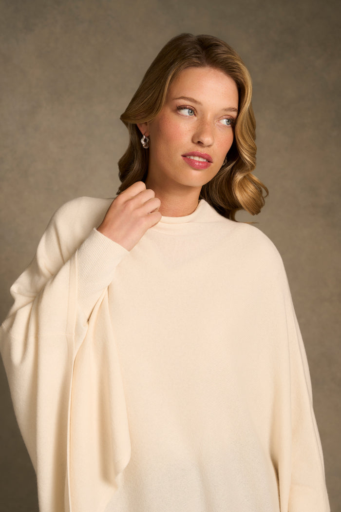 Funnel Neck Poncho - Cream