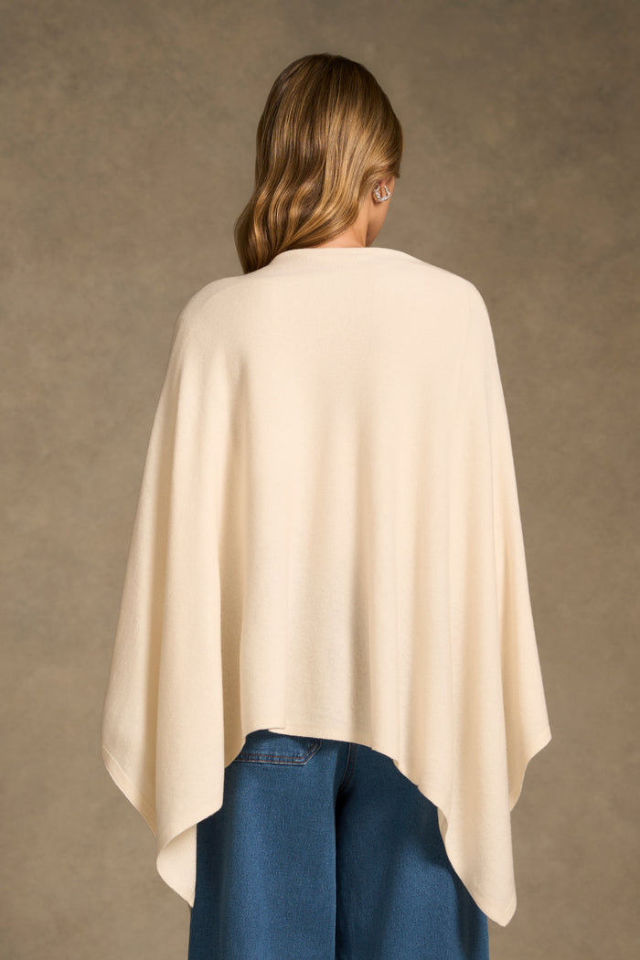 Funnel Neck Poncho - Cream