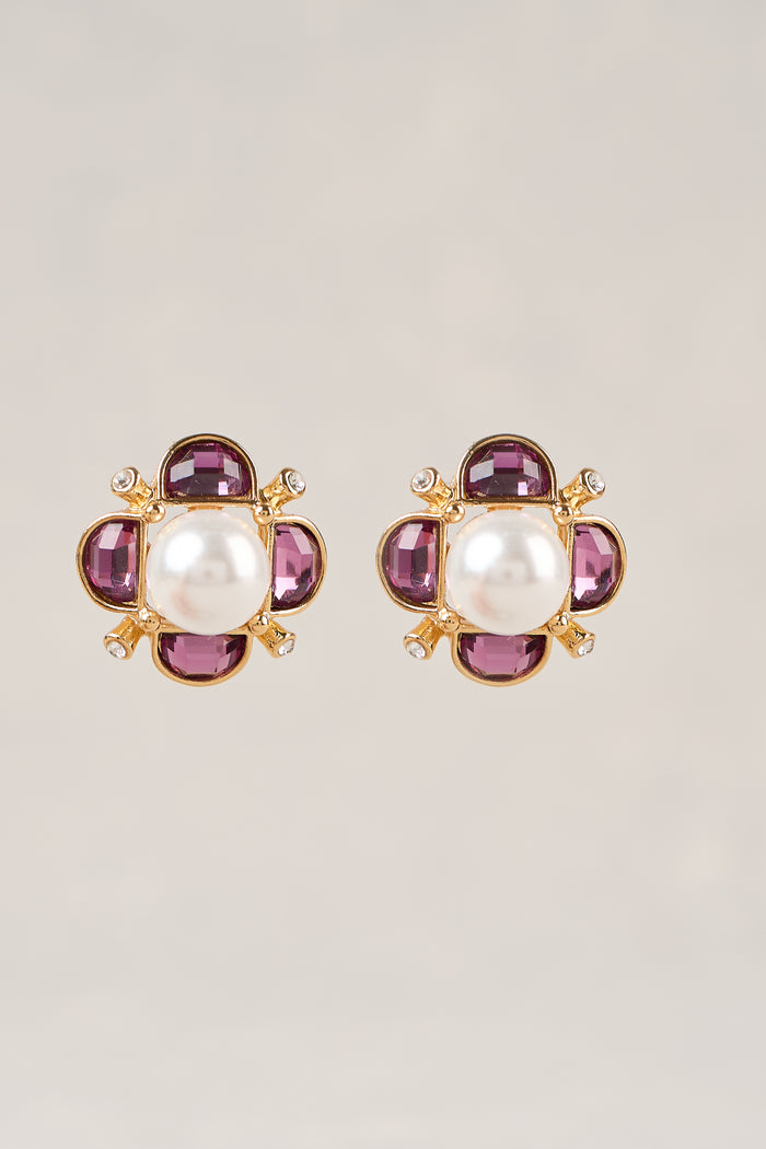 Gem and Pearl Studs - Gold
