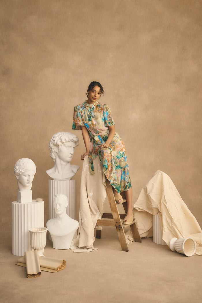 Georgette Flutter Sleeve Dress - Paisley Medley