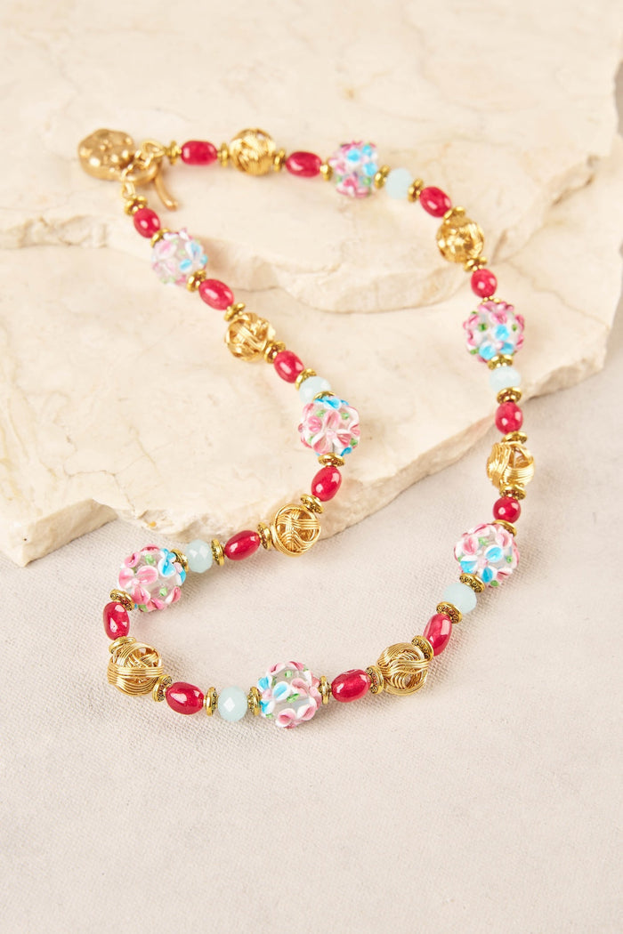 Glass Bead Floral Necklace - Multi