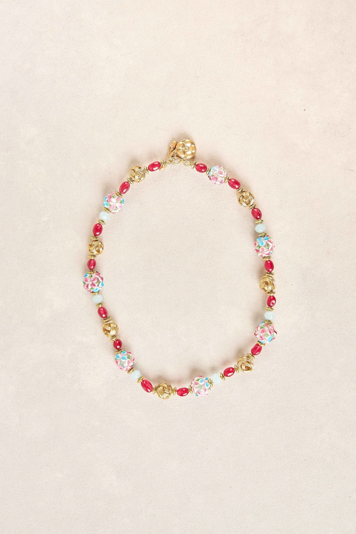 Glass Bead Floral Necklace - Multi