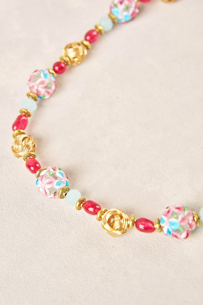Glass Bead Floral Necklace - Multi