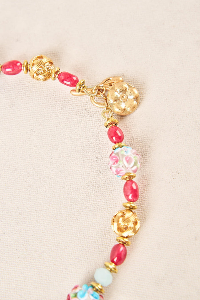 Glass Bead Floral Necklace - Multi