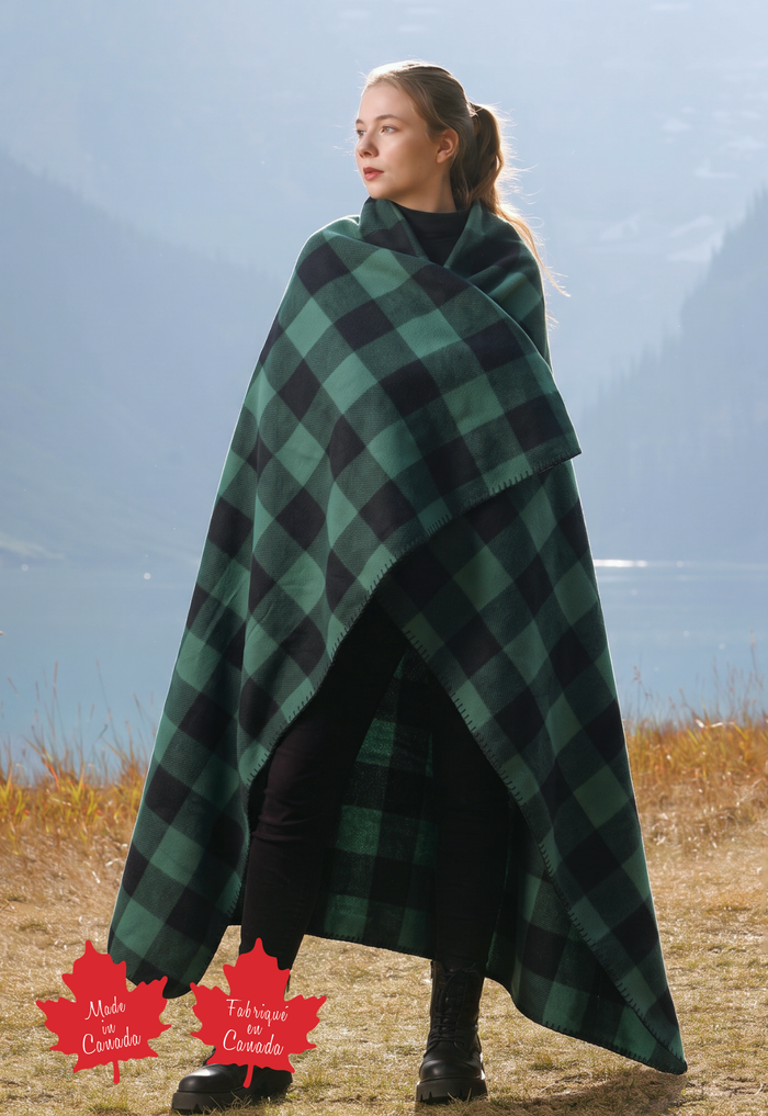 Green Black Buffalo Check Fleece Blanket