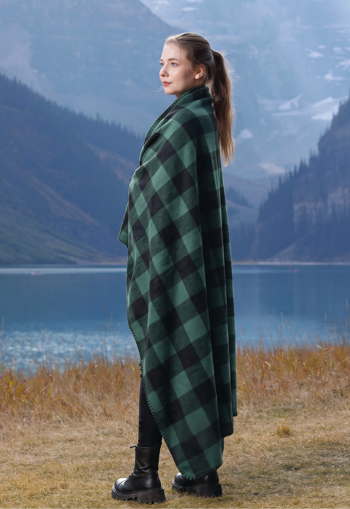Green Black Buffalo Check Fleece Blanket
