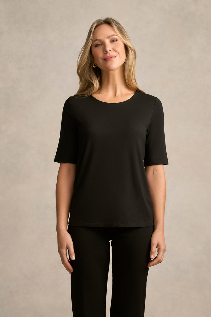 Half Sleeve Round Neck Tee - Black
