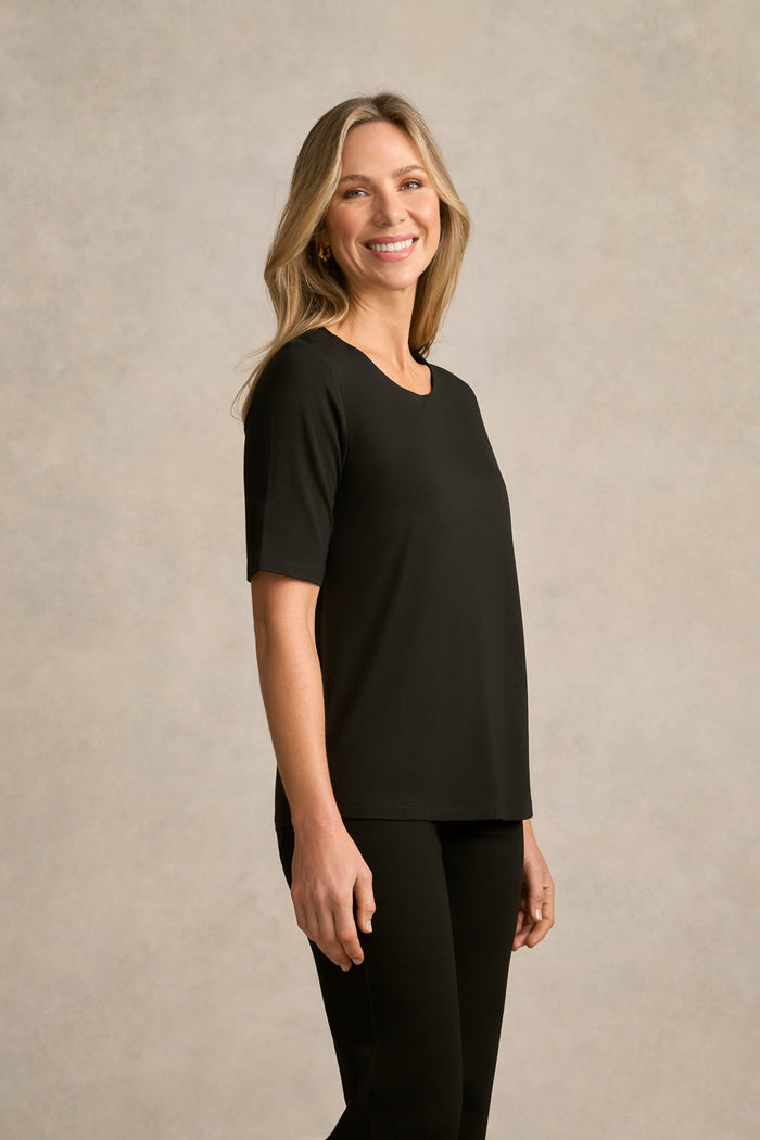 Half Sleeve Round Neck Tee - Black