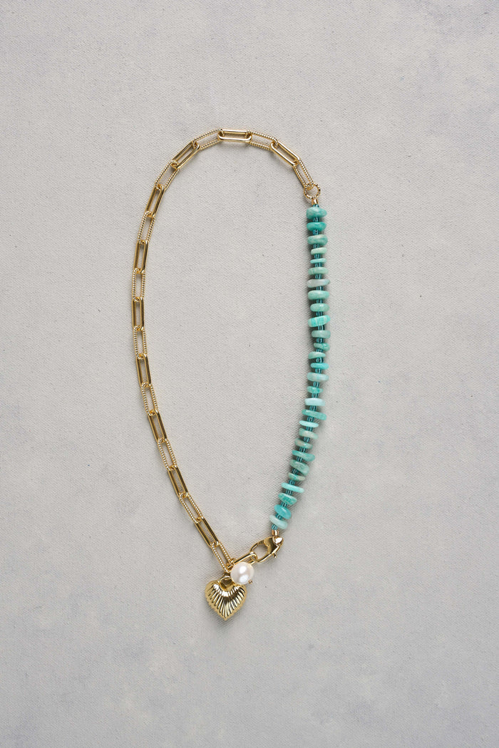 Heart Pendant Necklace - Aqua