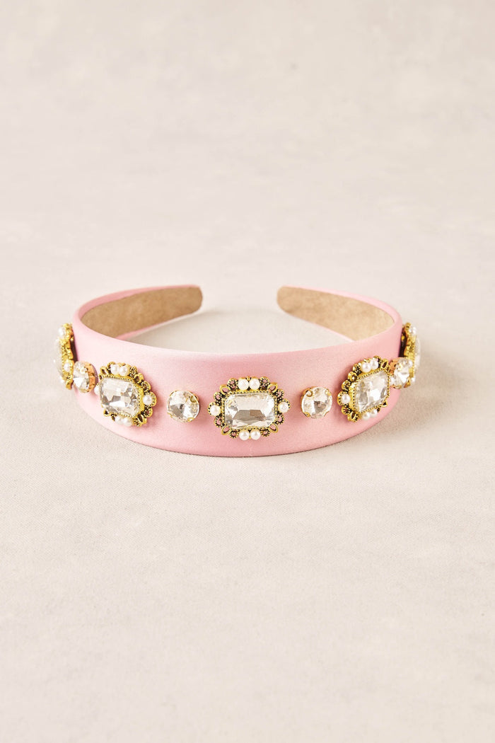 Jewelled Satin Headband - Light Pink