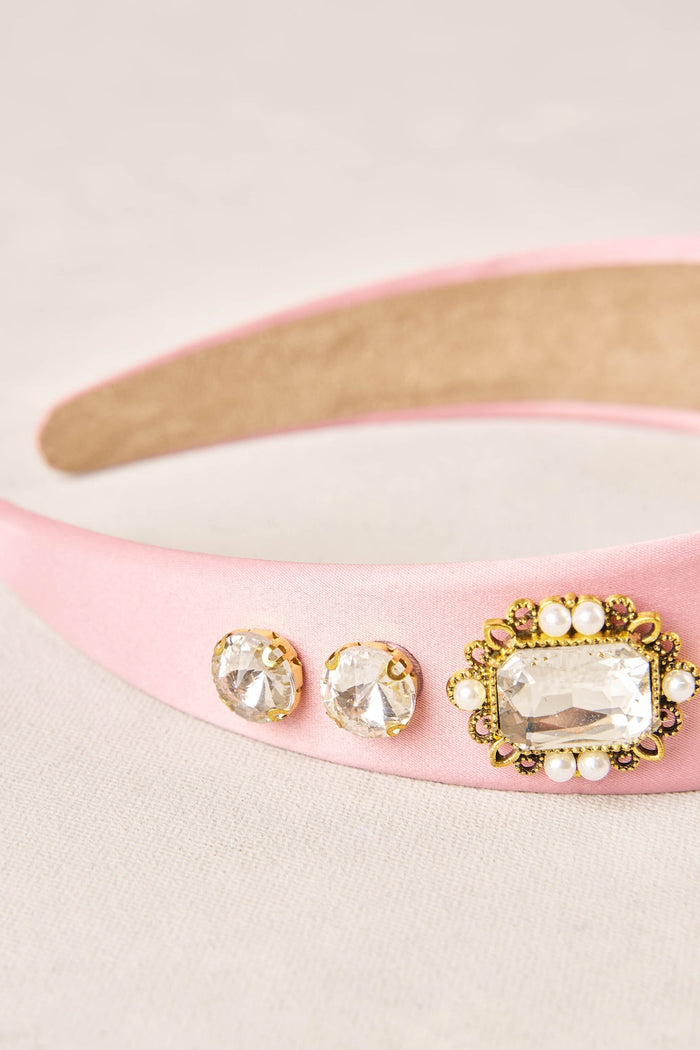 Jewelled Satin Headband - Light Pink