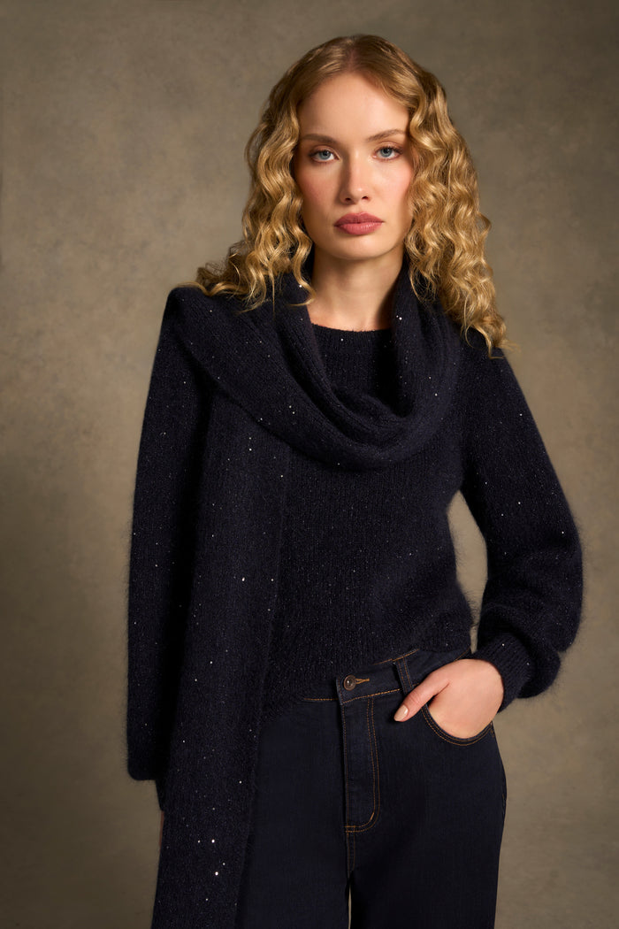 Knitted Metallic Scarf - Dark Blue