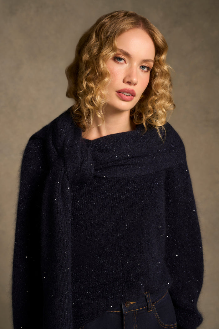 Knitted Metallic Scarf - Dark Blue