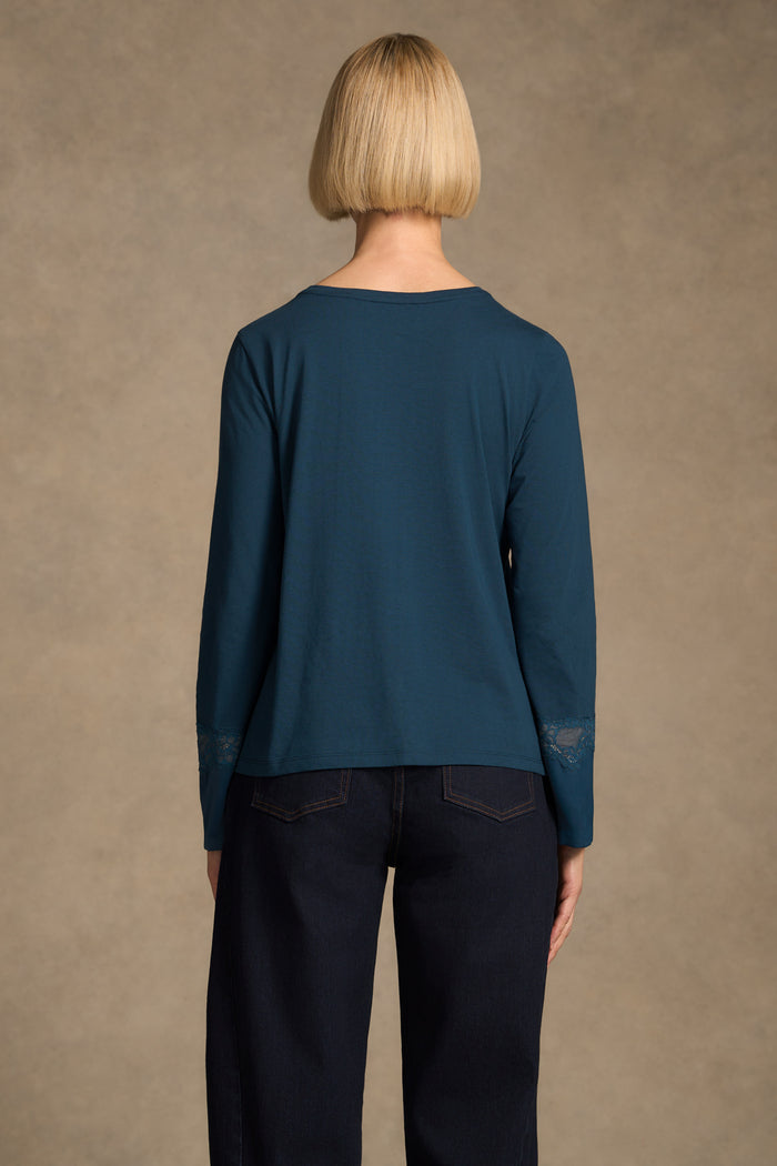 Lace Insert T-Shirt - Steel Blue