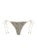 Front view of Le Marais Bottom in Black Gingham showing tie-side bikini with gold hardware on white background
