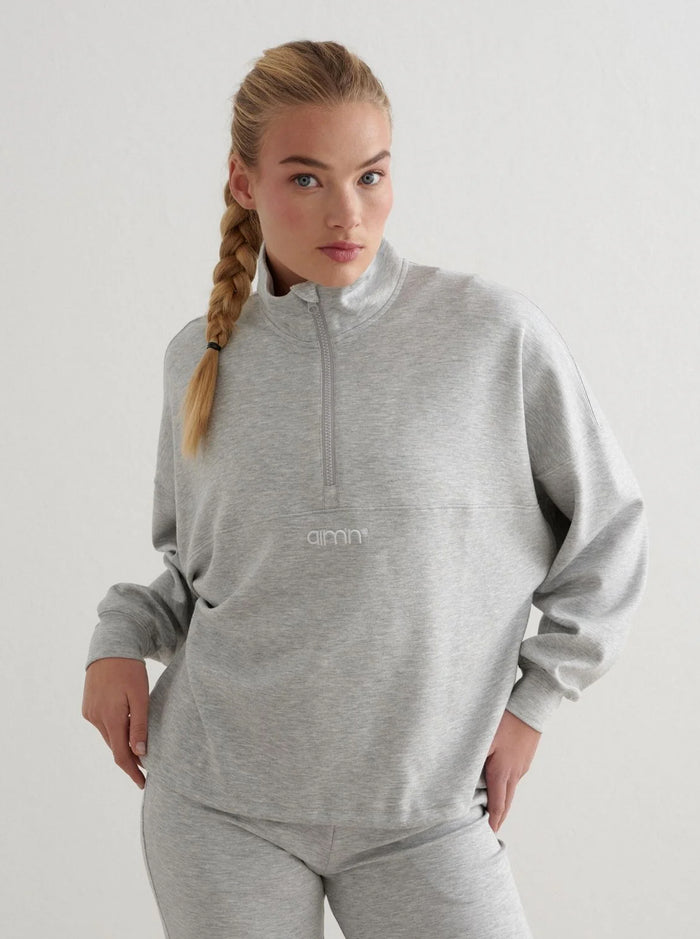 Light Grey Melange Comfy Modal Half Zip