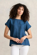 Linen Button Back Top - Navy Delave