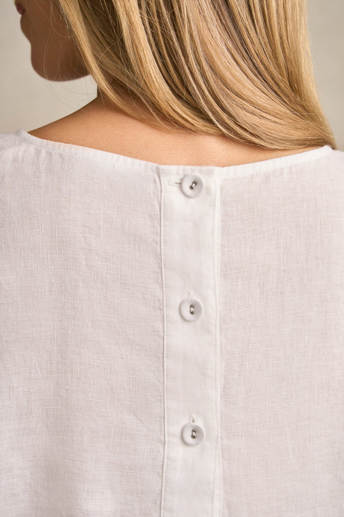Linen Button Back Top - White