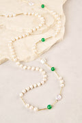 Long Flat Pearl Bead Necklace - Green