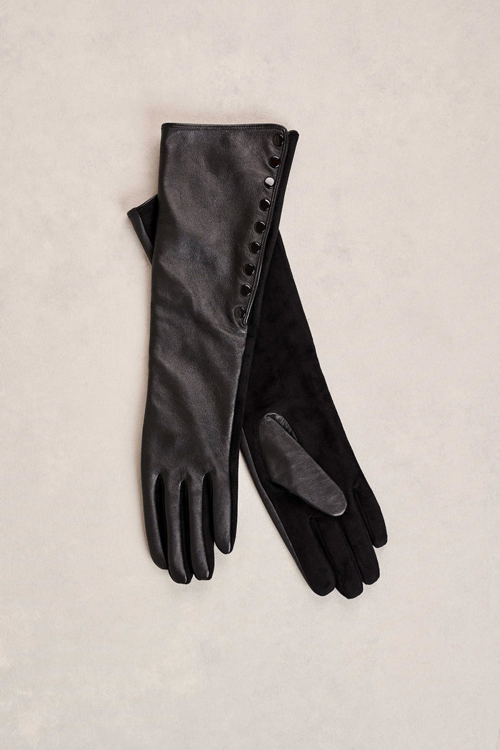 Long Leather Gloves - Black
