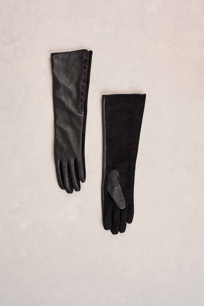 Long Leather Gloves - Black