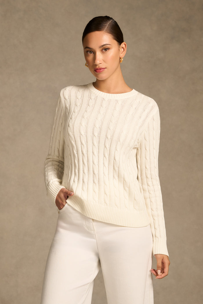 Long Sleeve Cable Knit - Cream