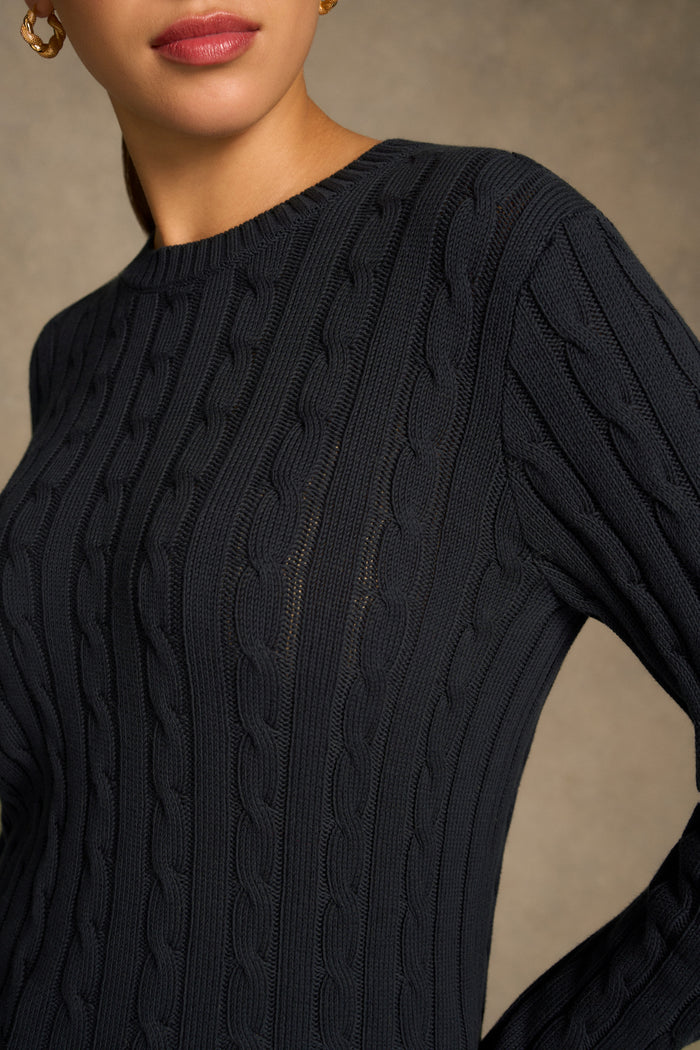 Long Sleeve Cable Knit - Ink