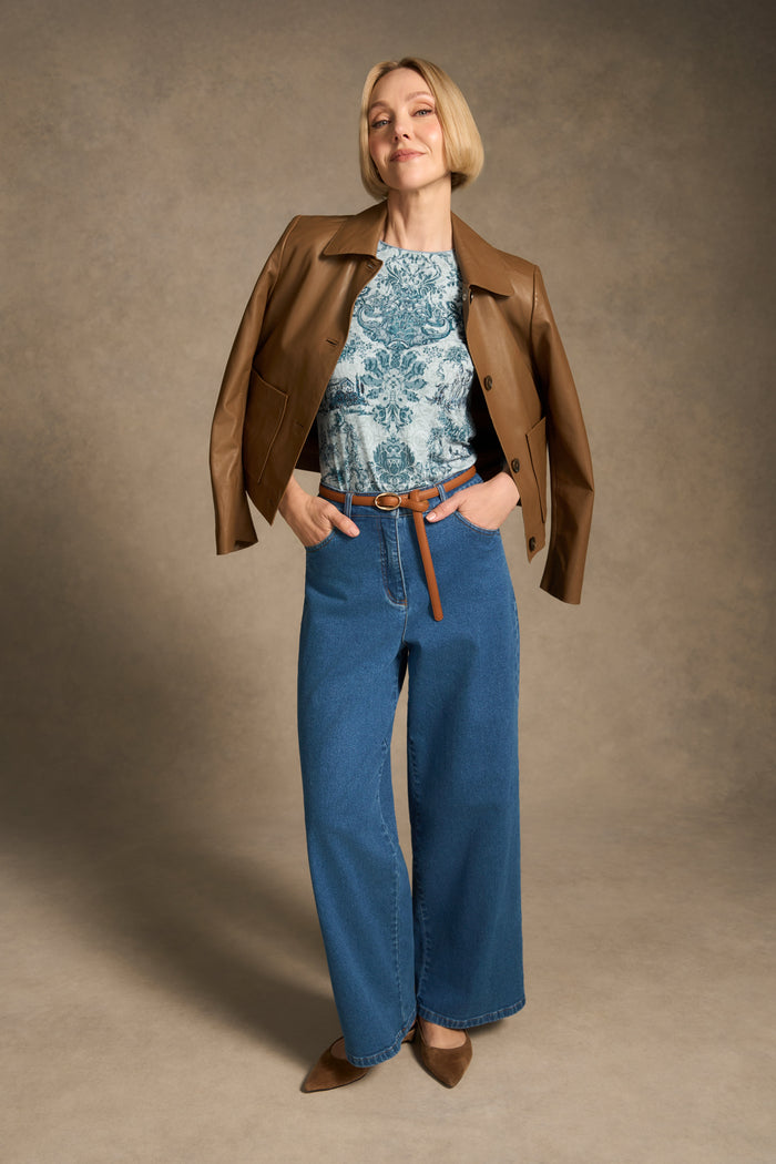 Long Sleeve Crew Neck Top - Baroque Print