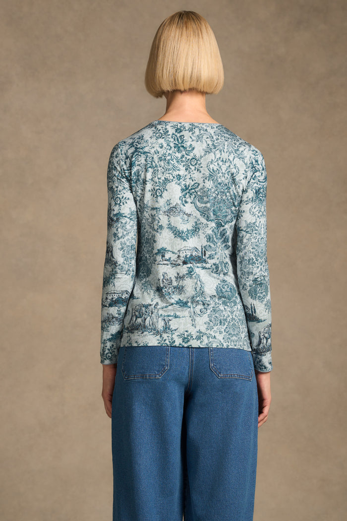 Long Sleeve Crew Neck Top - Baroque Print